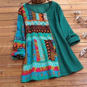 Женская хлопчатовая рубашка вельветовая рубашка 4xl 5xl Plus size tops Vintage Ethnic Prim