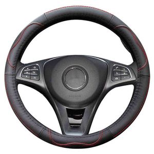 Cow True Leather Universal AntiSlip Car Steering Wheel Cover Wrap For 3738 Cm 145 "15" M Size Car Accessories Protector J220808