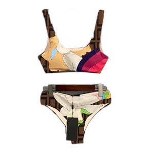 Buchstaben bedruckte Damen Tankinis gepolsterte Split -up -Badebekleidung Sommer Beach Holiday Badeanzug Strand BH Kurzes Set Brown Badeanzug