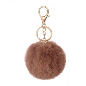 8cm Pompom Charms Keychain Rings Bag Car Keyring Holder Gold Key Chains Pompons Fake Faux Rabbit Fur DIY Pom Poms Balls Fashion Design Women