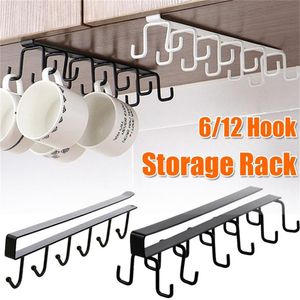 Hooks Rails 6/12 Hook Hushåll Punch-Free Wall Cabinet Hanging Cup Holder Wall-Montered Storage Rack Kitchen Organizer Rackhooks