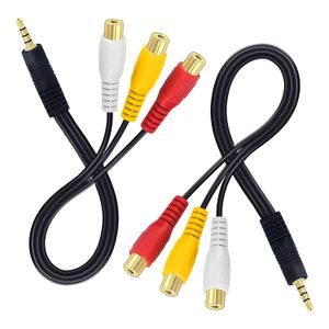 AV-Komponentenkabel, 3,5-mm-Stecker (CTIA) auf 3 Cinch-Buchsen, vergoldeter AV-Eingangsadapter für Fernseher, DVD, Videospielkonsole, Set-Top-Box, Tablet (9 Zoll), 2er-Pack