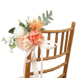 Cadeira de casamento Pew Back Decorations Bouquet Artificial Rose Flower Decor