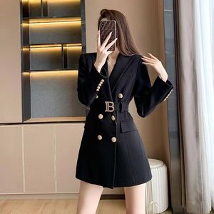 B125 Womens Suits & Blazers Spring Autumn Casual Slim Woman Long Jackets Skirt Fashion Lady Office Suit Pockets Business Notched Coat S-3XL