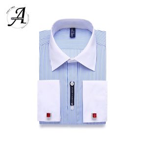 9XL 7XL 6XL Striped Men French Cufflinks Casual Dress Shirt Long Sleeved White Collar Design Style Mens French Cuff Dress Shirts LJ200925