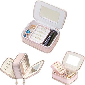 Liten smyckesbox dubbellager researrangör söta pu läder smycken display lådor för ringar örhängen armband halsband