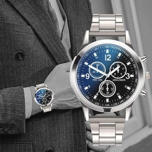 Нарученные часы SL68 Kleurrijke Blauw Licht Glas Drie-Eye Stalen Band Horloge Mannen Casual Quartz Heren Horlogewristwatches