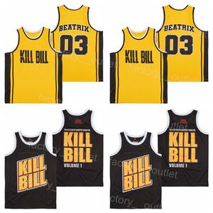 Filmvideo Kill Bill Volym 1 och 03 Beatrix Basketball Jersey Men Uniform All Stitched Team Color Yellow Black Grey Hiphop for Sport Fans Hip Hop University Mans