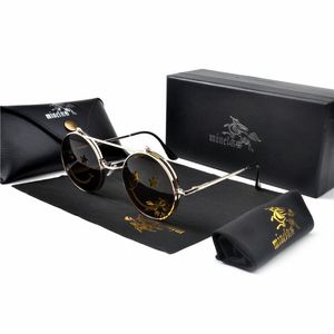 Sonnenbrille Fashion Vintage Punk Style Flip Up Objektiv Clamshell Marke Design Metall Rahmen gefaltete männliche runde Sonnenbrille mit Box nxsunglasses