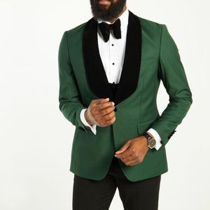 Ny design grön brudgumslitage bröllop tuxedos sammet krage mens kostymer brudgummen affärskläder Pom Party (jacka + byxor + bowtie)