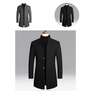 Mäns Jackor Casual Woolen Coat Stand Collar Streetwear WindPfoor Pure Color Men Trench Windbreaker