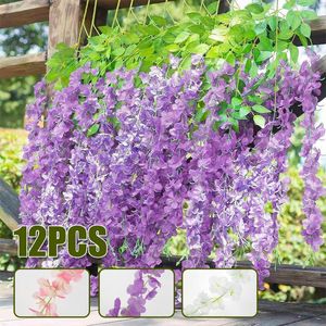 Dekoratif Çiçek Çelenkler 12 PCS Wisteria Yapay İpek Asma Çelenk Asma Sahte Düğün Partisi Buket Bahçesi Ev Duvar Dekor