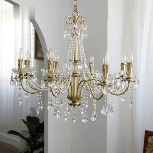 Alle Kupfer Französisch Kristall Perle Kronleuchter American European Villa Wohnzimmer Esszimmer Schlafzimmerlampen WL