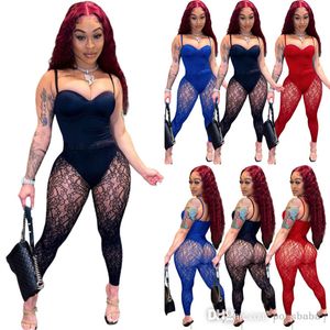 Sexy Tracksuits Womens Bra Sling Jumpsuits Perspective Lace Pants Two Piece Set Designer Clothing