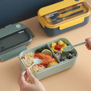 Lunch Boxes&Bags Morandi Rectangular Multi-Grid Student Lunch Box Spoon Fork Portable Microwaveable Lunch-Box Office Worker Seal Compartment Lunch-Boxes ZL1237