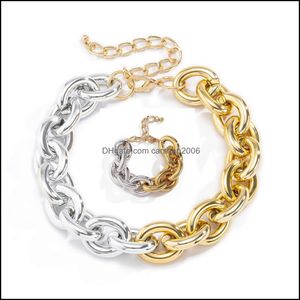 Catene Collane Pendenti Gioielli Set di bracciali in oro cubano maschile e femminile Stile hip-hop Corto Grasso Grande clavicola Catena spessa Moda Meta