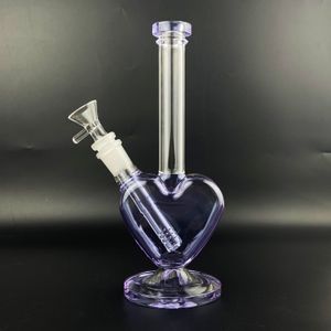 Bong in vetro a forma di cuore viola da 9 pollici, narghilè, narghilè, narghilè, gorgogliatore di filtro per pipa ad acqua