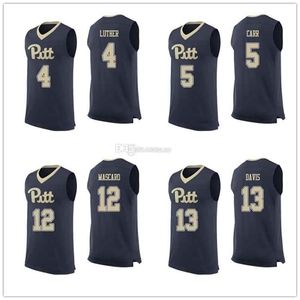 Nikivip Pittsburgh Panthers Pitt College #4 Ryan Luther Basketbol Formaları #5 Marcus Carr #12 Joe Mascaro #13 Khameron Davis Mens Dikişli