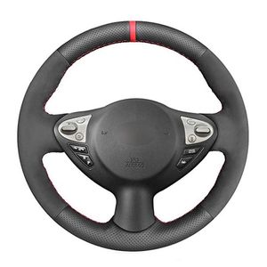 Coprivolante Cucito a mano Copriauto in vera pelle scamosciata nera per Infiniti FX FX35 FX37 FX50 2009-2013 QX70 Juke 370ZSteering CoversS