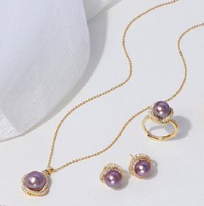 Edison Pearl Halskette. großhandel-Vogelnest vielseitig Natural Edison Purple Perlen Halskette Ringohrring Juwely dreiteils Set