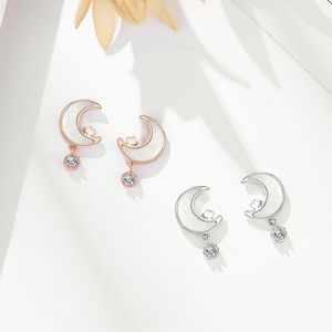 Neue Mond Sterne Sterling 925 Stud Ohrringe Frauen Klassische Designer S925 Silber Elegante Perle Shell Ohr Schmuck Geschenke für Weibliche