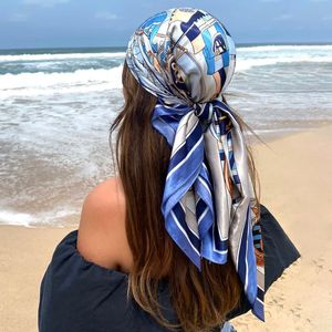 Silk Scarf Scarftop Headwraps For Women Vintage Four Seasons Hair Scarve 90 90cm Hijab Foulard Iuxe Bandana Femme Headscarf