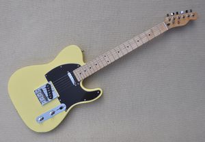 Yellow body Electric guitar with Chrome hardware and Black pickguard ,Maple neck,Provide customized services