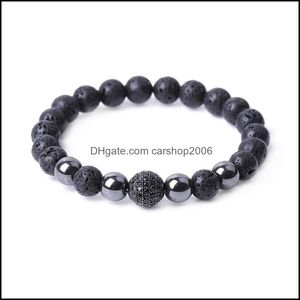 Charm Armbänder Micro Pave Cz Disco Ball Perle Schwarz Lava Stein Armband Frauen Männer Yoga Hand String Schmuck Freundschaft GIF Carshop2006 Dhovv