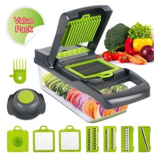 9 in 1 Gemüseschneider Mesh Clipper Zwiebel gewürfelte Kartoffelreibe Hobel Cutter Chopper Gemüse Obst Schneiden Küchenzubehör 210319