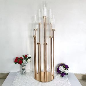 Dekoracja 10 głów metalowe luksusowe świece stojaki ślubne stoliki wazonki kwiatowe wazę drogową przyjęcie dekoracja Imake316