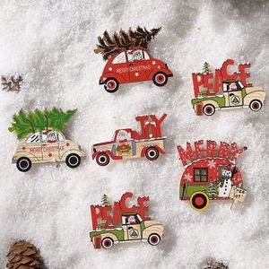 6pcs decorazioni natalizie adesivi in legno frigorifero auto carino festa di famiglia anno Y201020
