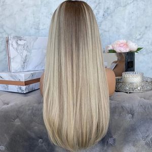 Raízes leves 180% Platina loira sedosa perucas de cabelo humano reto para mulheres transparentes renda frontal peruca sem glue brasileiro remy 828 perucas