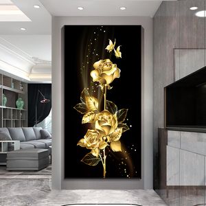 Abstract Golden Leaves and Flower Tree Oil Painting on Canvas Posters and Prints Wall Art Pictures for Living Room Cuadros Decor