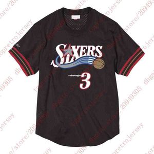 Top Custom Allen Iverson #3 Maglie Mesh Black Shirt Mens Cucite Maglie da basket Shirt