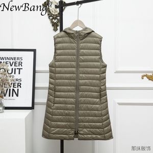 Bang 3xl Long Vest Women Ultra Light Down Vest Women Hooded Lightweight Waistcoat Female Down Coat Long Slim Sleeveless 201031