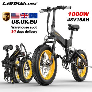 Eu.us.uk Envanter Lankeleisi Katlanabilir Elektrikli Bisiklet 20x4.0 Lastik 48v1000W Motor 17.5AH Çıkarılabilir Batter