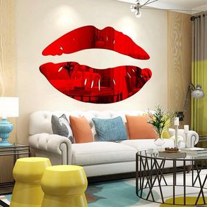 Wall Stickers Style DIY Art Mural Decals Home Decor Sexy Lips Sticker Simple Shine 3D Mirror Acrylic Kiss LipsWall