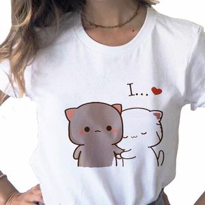 Söt djur roliga kärlekstoppserier trycker damer t-shirt avslappnad bas o-krage vit skjorta kort ärm droppfartyg