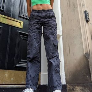 Damen Casual Cargo Hose Lange gerade Hose 2022 Fashion y2k Niedrige Taille mit mehreren Taschen Jeans Sommer Oberbekleidung