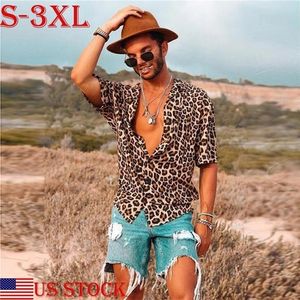 S-3XL Plus Size Mänskjortor toppar män vintage leopardtryck skjortor för män sommar avslappnad kort ärm lös skjorta man blusar toppar t200505