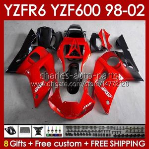 Рама тела для Yamaha YZF-600 YZF R6 R 6 600CC YZFR6 1998 1999 00 01 02 Кузов 145NO.18 YZF 600 CC Cowling YZF-R6 98-02 YZF600 98 99 2000 2001 2002 Обтекающий комплект Red Whit