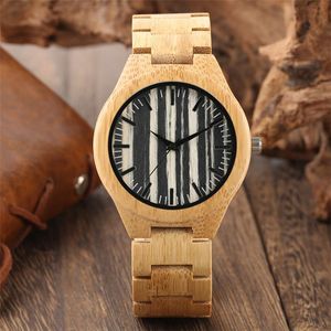 Wristwatches Full Natural Bamboo Watch Case Quartz Men Wristwatch Black Strips Dial Male Casual Wood Timepiece Stylish Bangle Wooden Clock