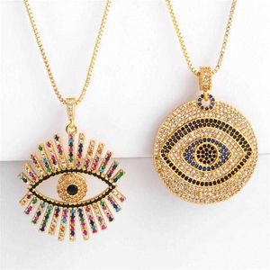 Eye Evil Necklace Iced Out Pendant Luxury Colorful CZ Collar Necklaces Fashion Women Girl 18K Gold Plated Cubic Zirconia Choker Je265s