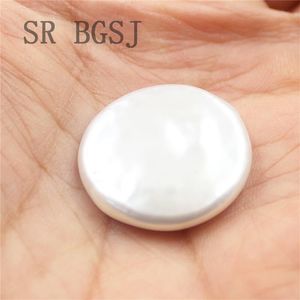 SR 1 Piece 1822mm AAA Natural White Coin Button Freshwater Pearl Bead No Hole T200507