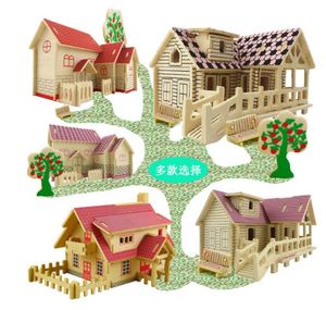 Ho Scale Building Kits Wholesale DIY 3D木製パズルジグソーベイビートイキッド早期学習ハウス建設パターン子供向けBrinquedo Educativo Houses