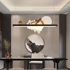 Long Tea Table Pendant Lamps New Chinese Style Zen Iceberg Bar Tea Shop Store Study Designer Hanging Lights Dimmable Lighting