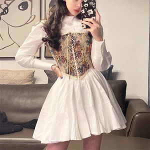 Korean Vintage Kawali Dress Women Elegant Casual Summer Print Floral Mini Dress Female Pretty Party Bandage Holiday Dress 220514