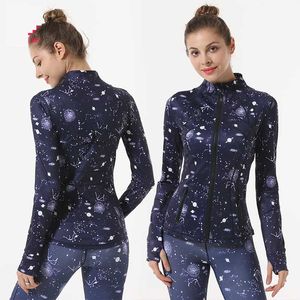 Frauen Jacken Schichten Mädchen Kleidung Elastizität Print Yoga Jacke Damen eng schnellen trockenen Ständer Fitness Top Langarmjacke Jogger Rennen