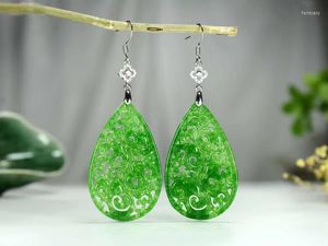 Brincho de jade verde de lustre natural do lustre natural com 925 jóias de prata esterlina para gurringsdangle Farl22