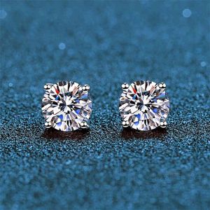 Classic Sterling Silver Ct D Color Round Moissanite for Women Fine Jewelry Simple Platinum Stud Earrings Gift